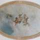 L�ambiente, oggi usato come sala riunioni, mostra sul soffitto un affresco ovale di Armenise con dei puttini che suonano e danzano attorno a una cetra